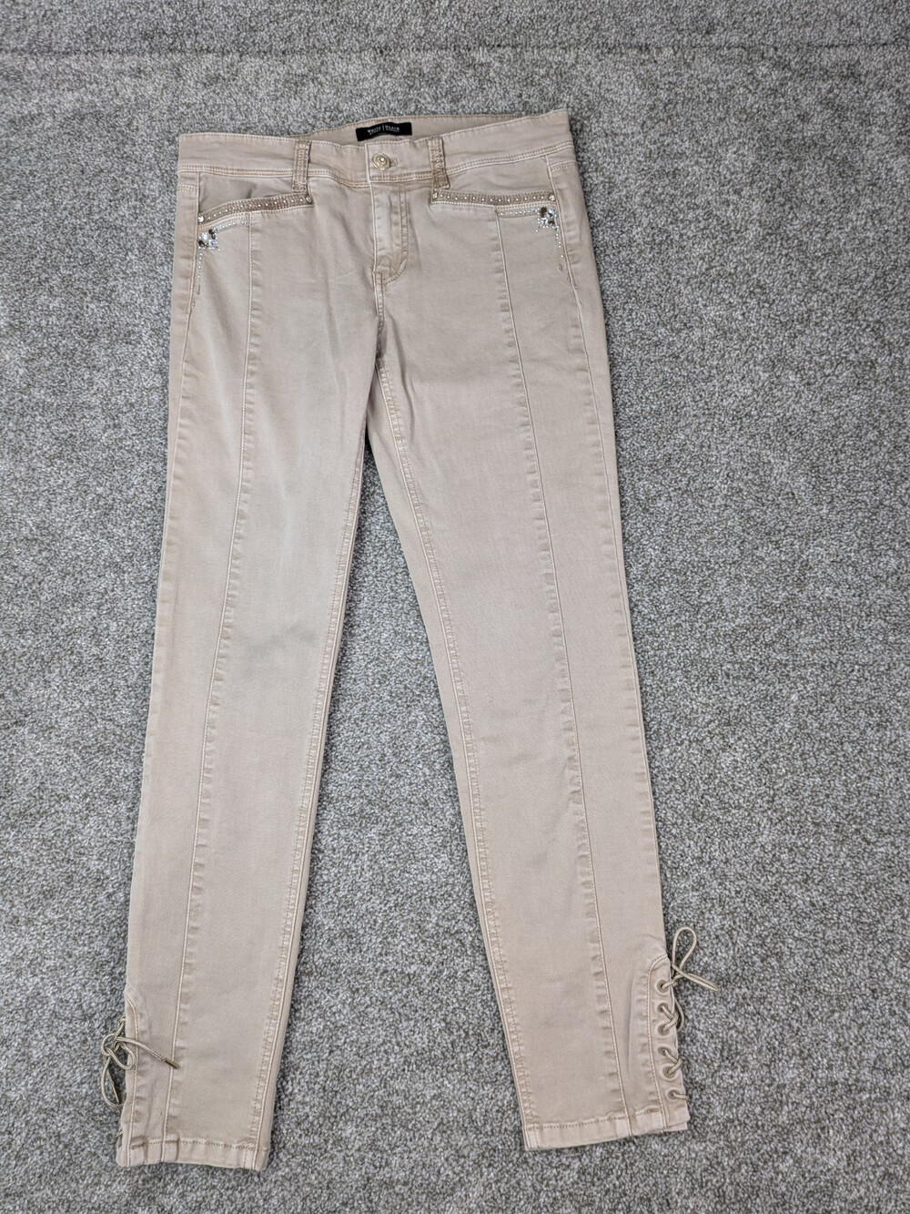 WHBM Pants Jeans Pants Womens 6R Tan Skinny Leg Jewelled Rhinestone Laced Ankle